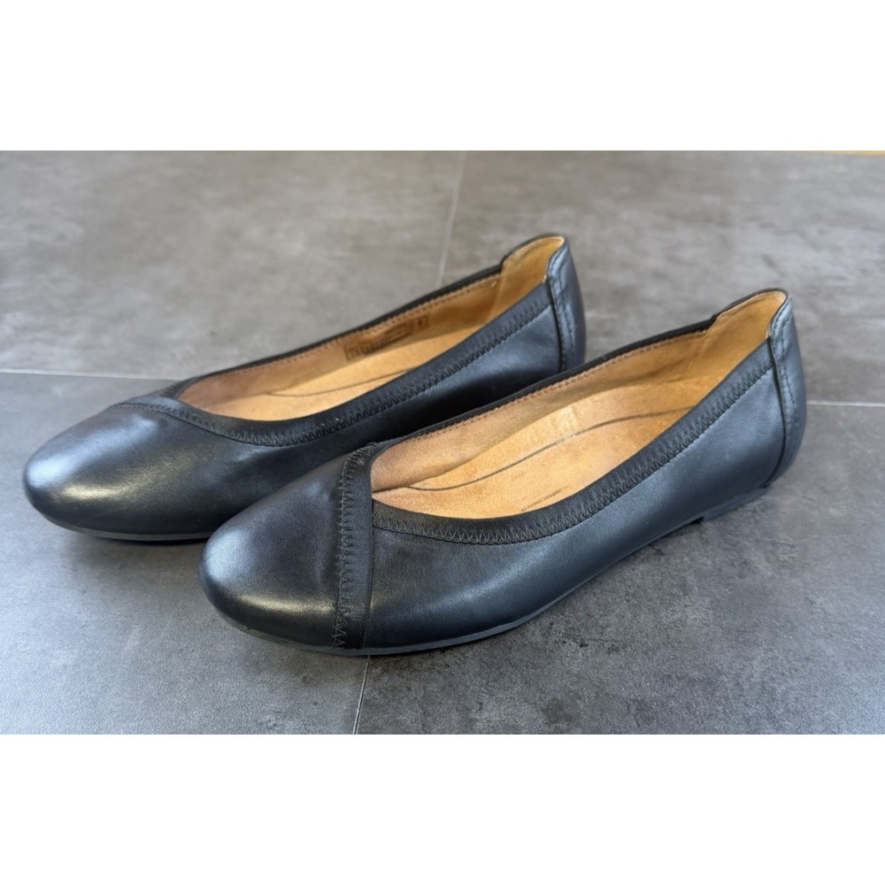 VIONIC Comfort Women's Carroll Flat Black Leather Ballet Flat Size 7-CLEAN